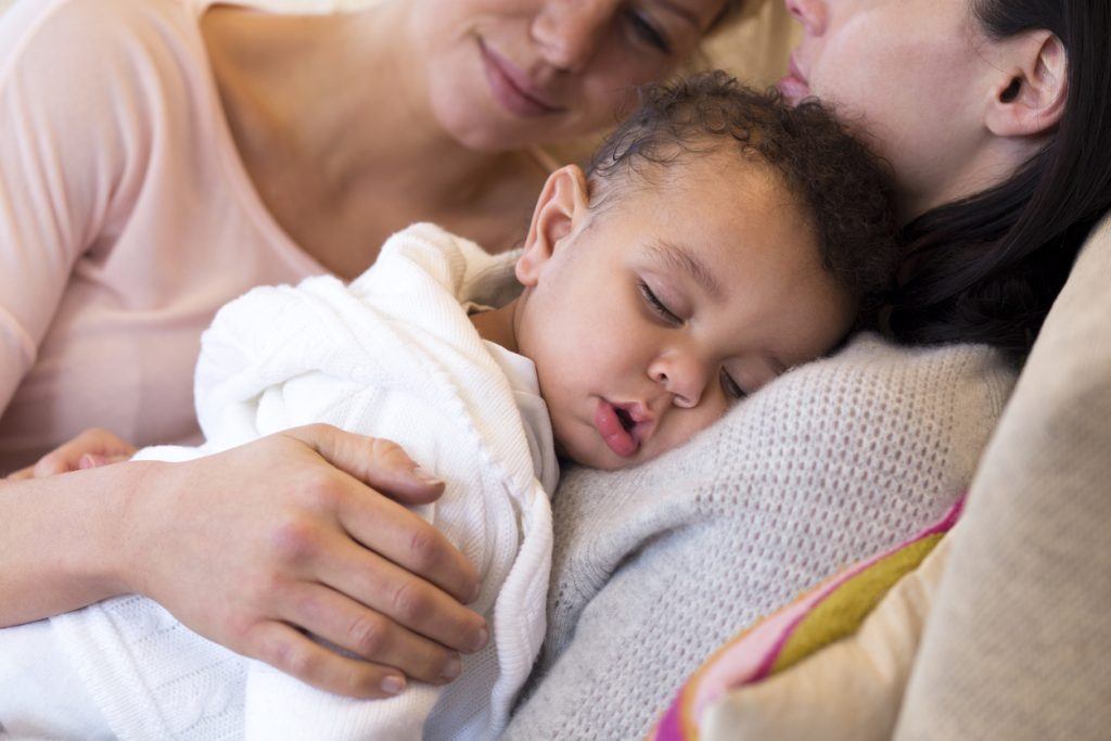Female couple cuddling with their baby son Rights of Same-Sex Parents in North Carolina – Heatzig v. Maclean